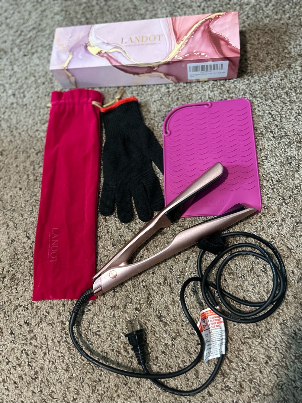 LANDOT Rose Gold Mini Flat Iron with Hot Pink Mat
